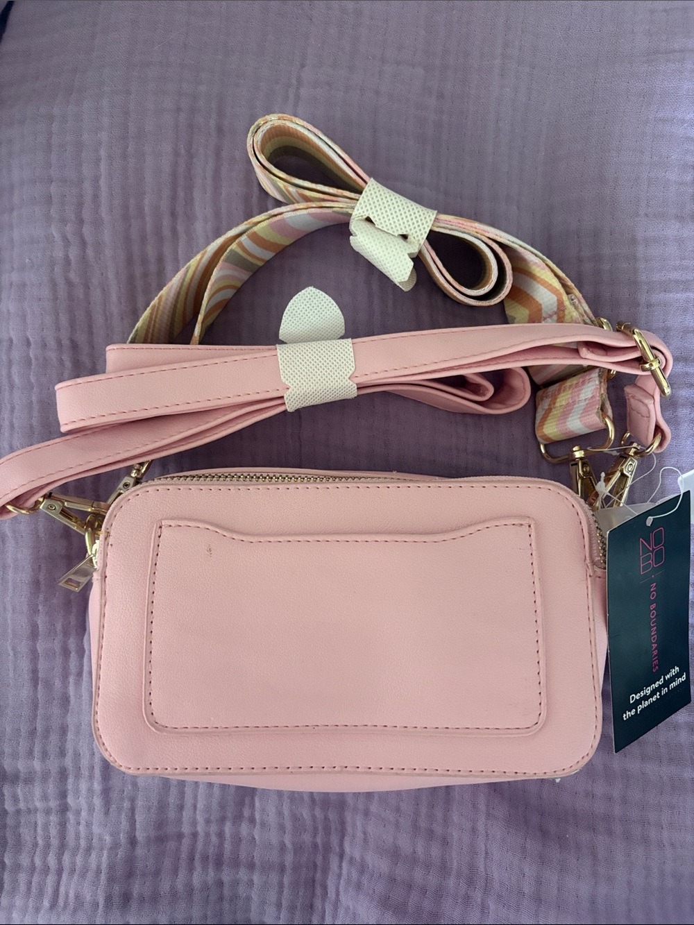 No Boundaries Blush Pink Crossbody Bag with Striped Strap